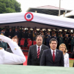 La titular de la Corte, Alicia Pucheta de Correa, junto con el Presidente y el Vicepresidente de la República.