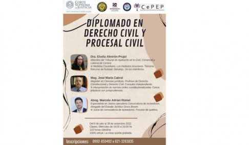 Capacitación virtual sobre Derecho Civil y Procesal Civil empezará el 6 de julio