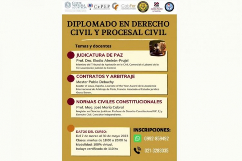 Diplomado en Derecho Civil y Procesal Civil empieza el próximo 7 de marzo