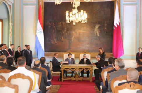 La suscripción del convenio de Cooperación Judicial Bilateral entre el Estado de Qatar y la República del Paraguay se llevó a cabo en el Salón Independencia del Palacio de López.