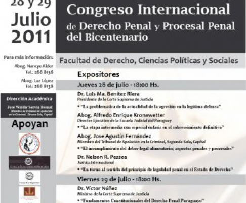 Próximo 28 y 29 de julio se realizará el Congreso Internacional de Derecho Penal y Procesal Penal del Bicentenario