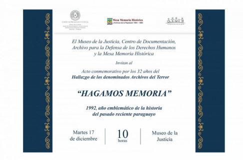 Acto conmemorativo por los 32 años de hallazgo del Archivo del Terror.