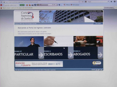 Los interesados pueden ingresar al portal  www.pj.gov.py/ingresos y elegir uno de los módulos que aquí se observan