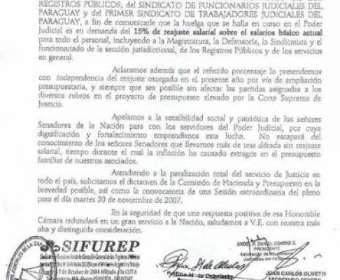 Nota presentada al Pte. de la Cámara de Senadores