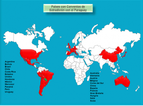 Mapa de los países con convenios internacionales.