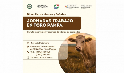 Marcas y Señales hará jornadas de trabajo Toro Pampa.